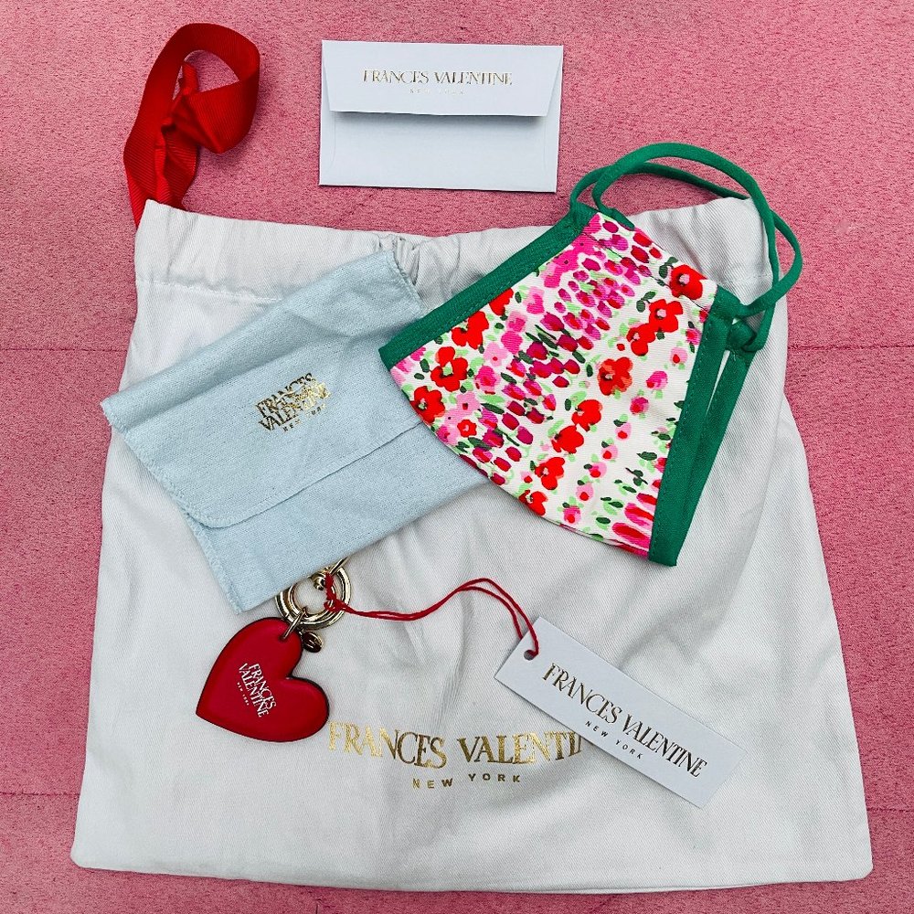NWT Frances Valentine nappa Leather Heart Keychain w face mask - Picture 3 of 11